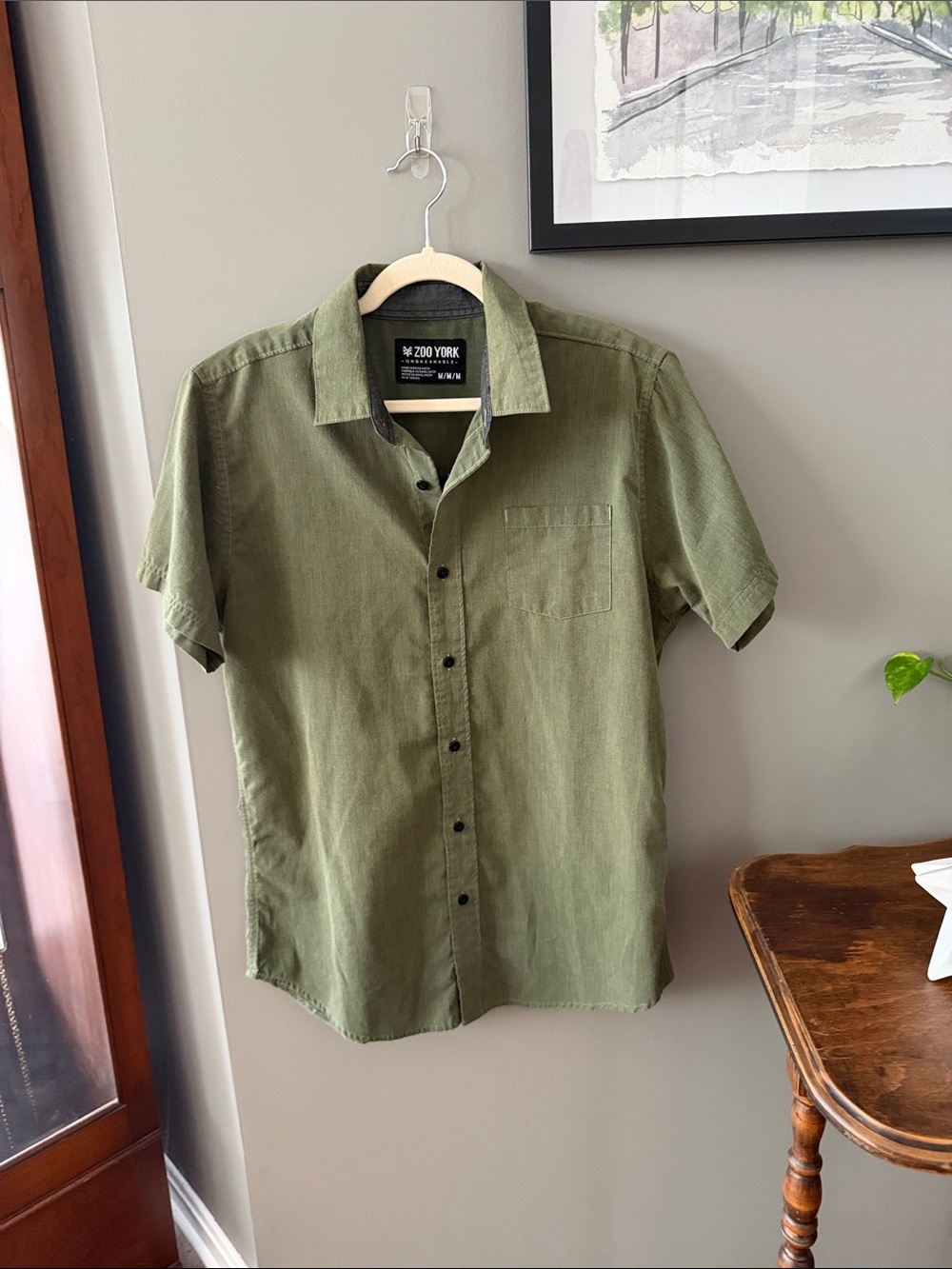 Zoo York Olive Green Short-Sleeve Button-Down Shirt. Size Medium
